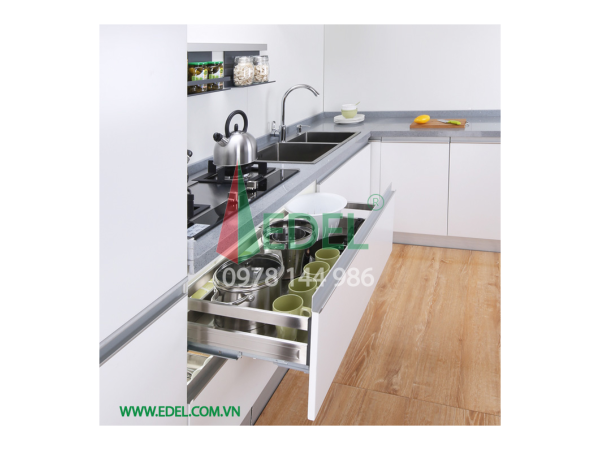 Ngăn kéo để xoong nồi Inox hộp 304 cao cấp, giảm chấn gắn liền ( EU02 )
